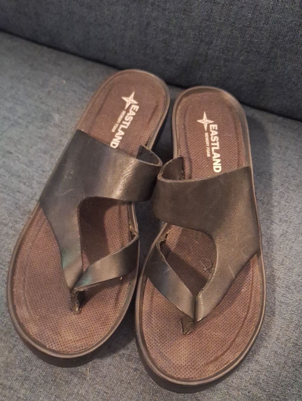 Eastland Dark Brown Leather Toe-Loop Slides